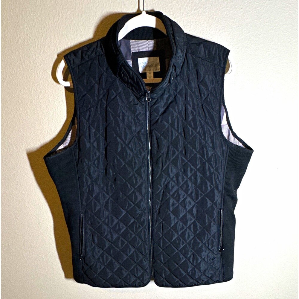 Market & Spruce Women’s Quilted Vest Black Zip Pockets Mid-Length Size XXL